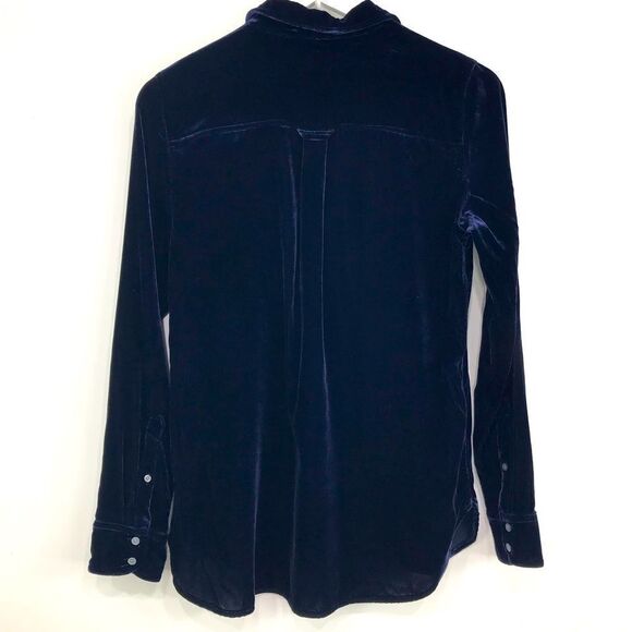 J. Crew Navy Blue Velvety Velour Button Up Pocket Chest Long Sleeve Shirt - Picture 10 of 16